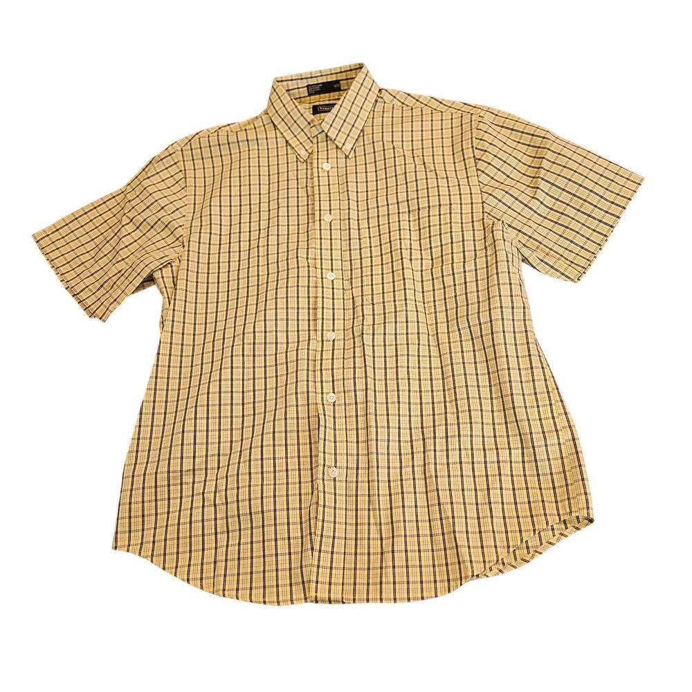 Haggar Men’s Yellow Plaid Button Front Short Sleeve Shirt Size M